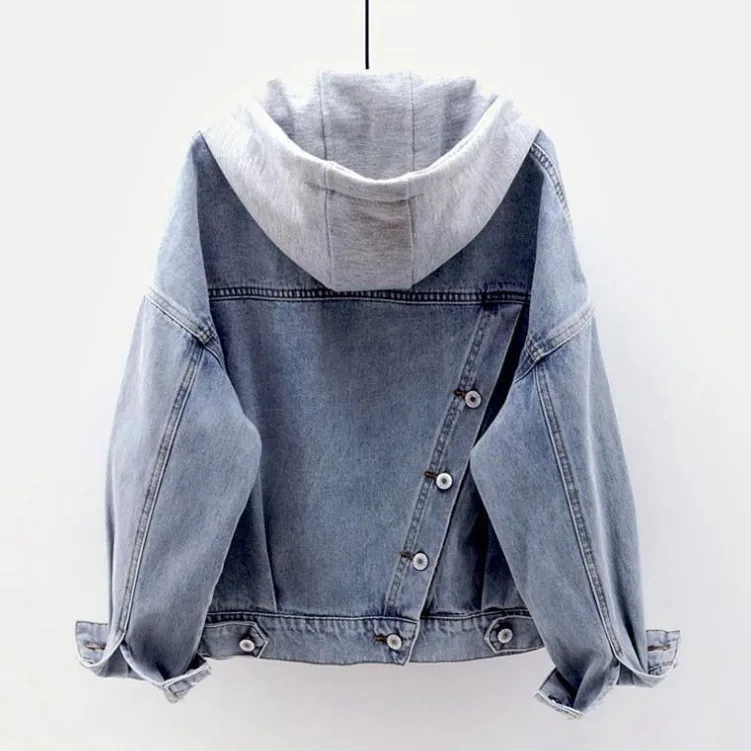 Denim Jacket Schoolgirl Korean Version Loose Short Jacket Long-sleeved Hooded Jacket Multi-pocket Versatile Top Autumnand Winter