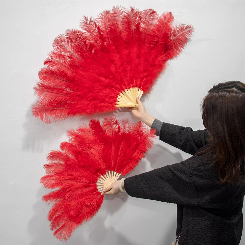 

100cm 13 bones Ostrich Feather Fans Fluffy White Plumes Folding Fan for Carnival Party Stage Opera Holding Props Decor Accessory