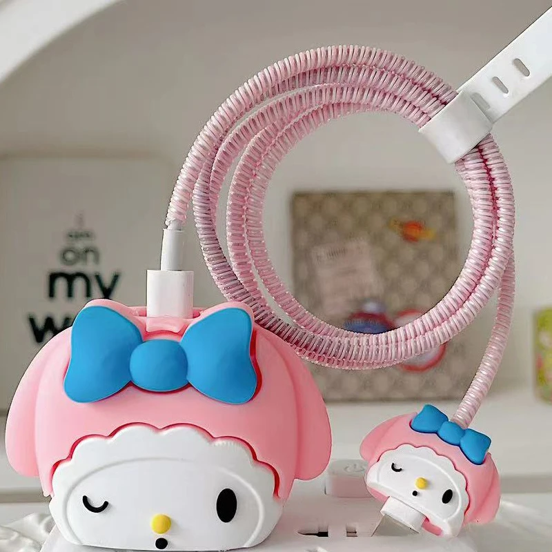 Sanrio Hello Kitty Charger Smart Cover New Cartoon Kuromi Suitable Apple Data Cable Charging Cable Decoration Women Accessories