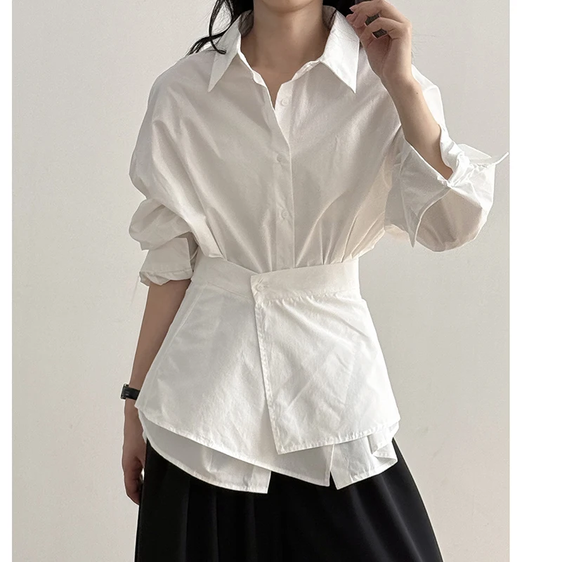 Unique Designs Women's White Shirts Single-Breasted Elegant Outfit Long Sleeve Cotton Classic Blouse Female 2025 New Trendy