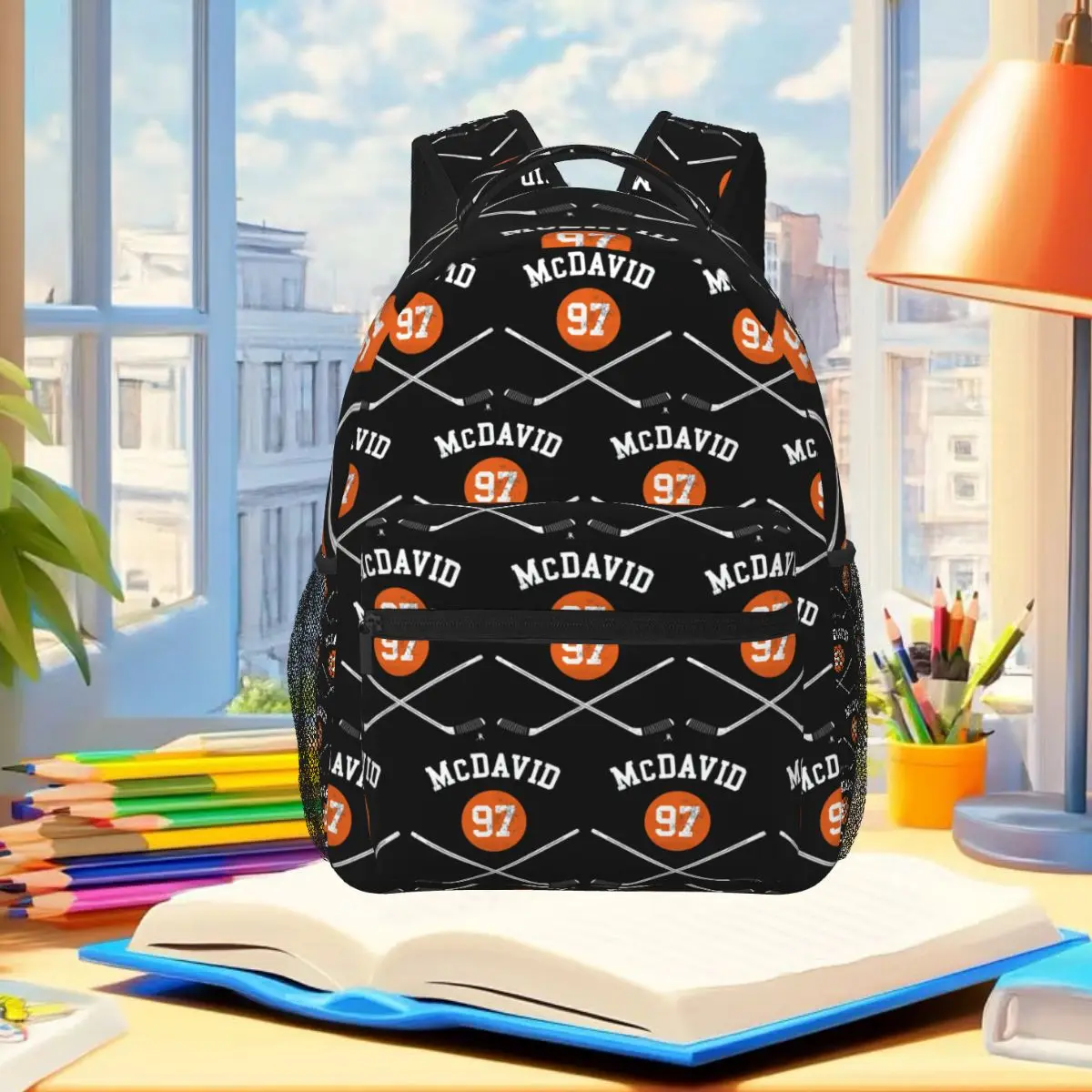Connor McDavid 97 For Edmonton Oilers Fans Backpack Student Boys Girls BookBag School Bag Computer Shoulder Bags for Men Women