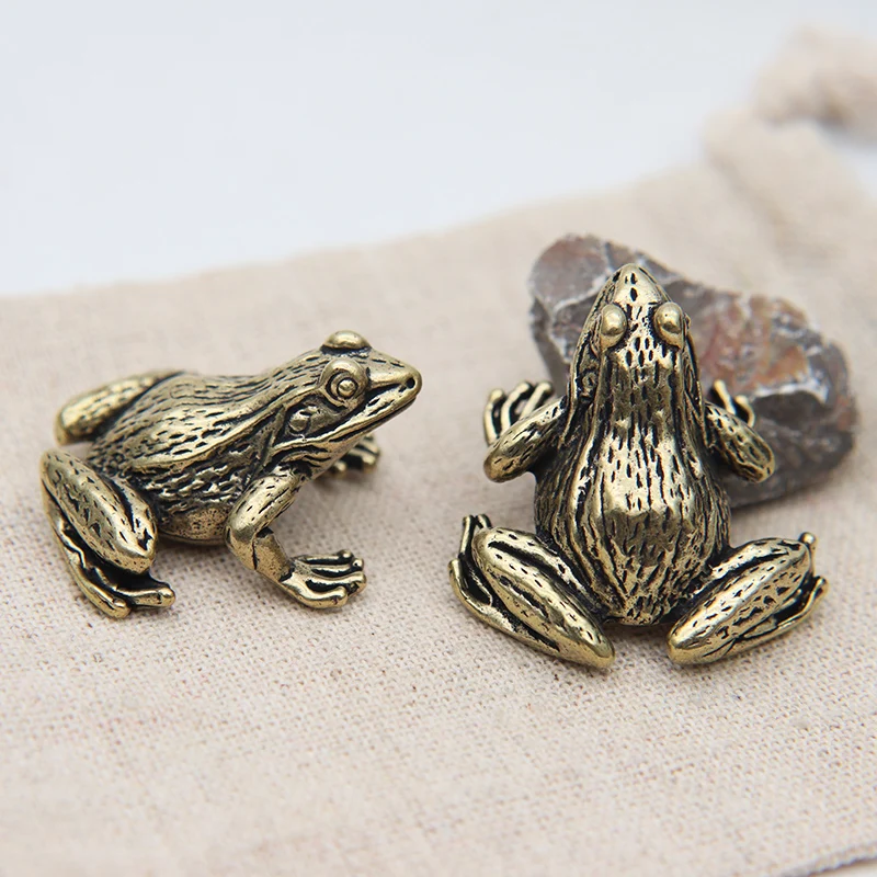 Metal Brass Frog Miniature Figurine, Desk Decorations, Vintage Cute Small Animal Tea Pet Ornament, Home Decor Crafts Accessories