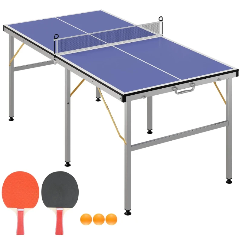 6X3ft Portable Ping Pong Table Professional Table Tennis Table With Net,2 Paddles and 3 Balls For Adults Teens
