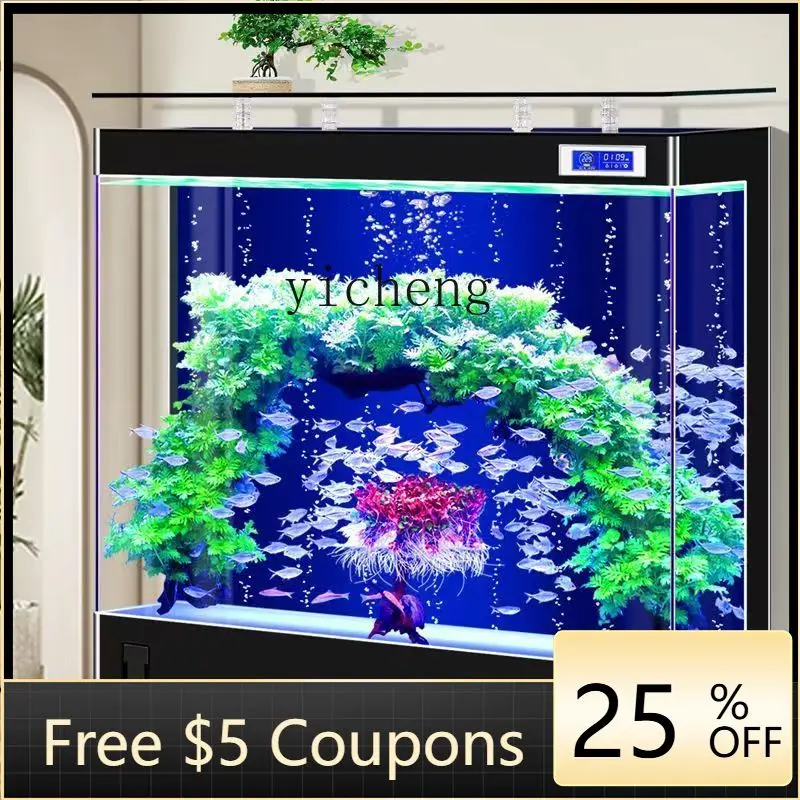 

ABB vertical fish tank living room household medium and large floor-to-ceiling office square tank against the wall water-free