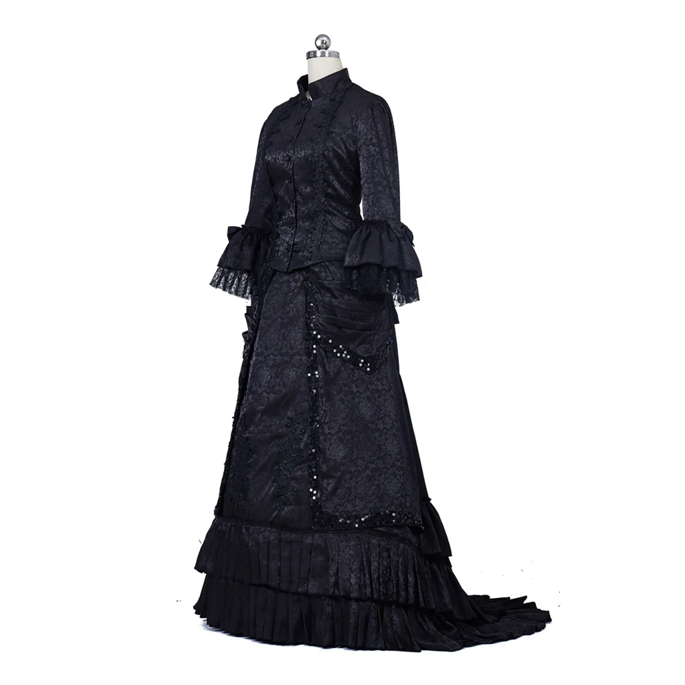 Victorian Mourning Dress Medieval Black Bustle Top Long Skirt Suits Renaissance Masquerade Ball Gown Halloween Outfits Custom