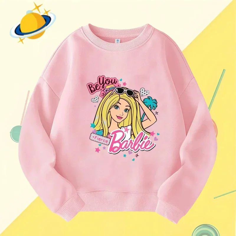 Barbie children\'s crew-neck hoodie Disney print Autumn Winter long-sleeved sweatshirt Boy Girl Kawaii Birthday gift Numbers 1-10