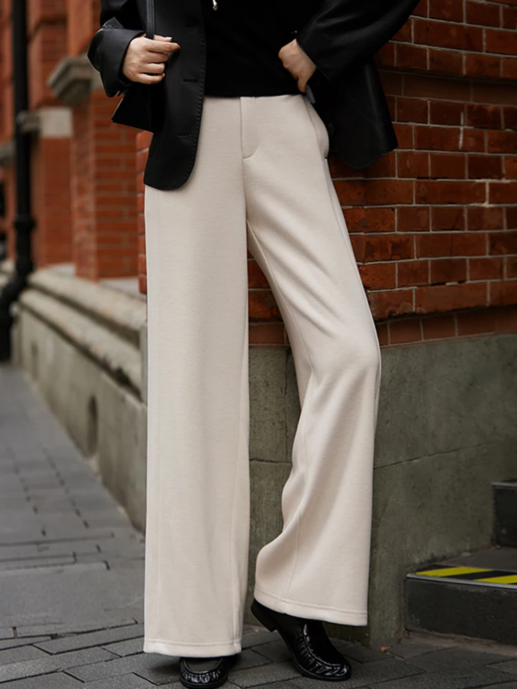 Calças Casuais de Cintura Alta com Pernas Retas e Largas para Mulheres, Cor Café, Inverno e Outono, Novas Calças Slimming Ci Walk