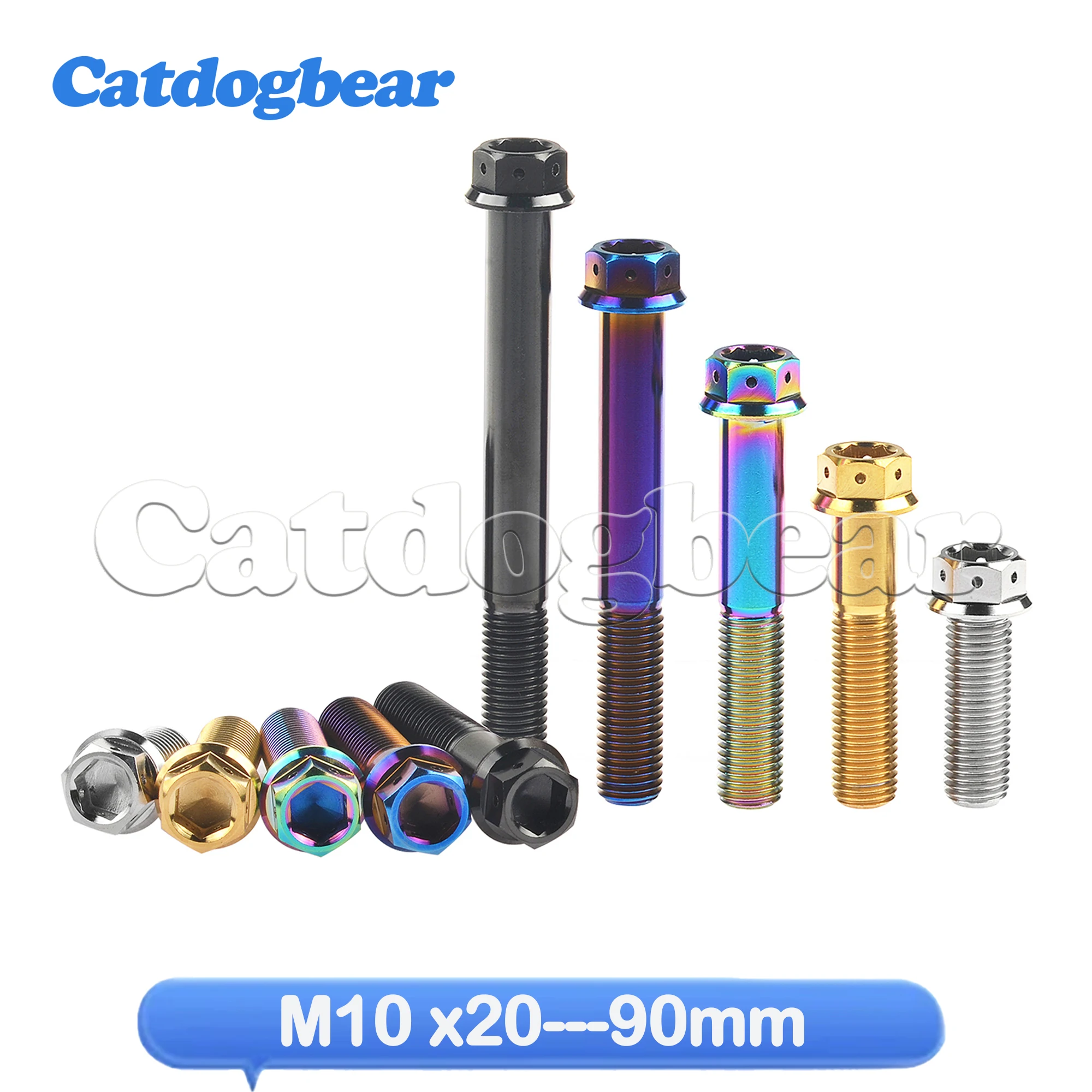 Catdogbear Titanium Bolt M10x20~90mm Pitch1.25/1.5mm Flange Allen Key Head Screw for Motorcycle Calipers Refitted