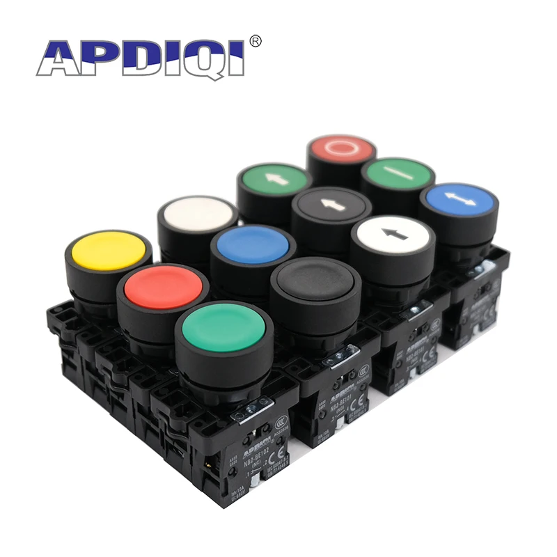 APDIQI 1Pcs XB2 EA31 Plastic Restart Power Start Stop Chwilowy przełącznik wciskany NO NC 22MM Czarno-biały podpisany koło strzałki