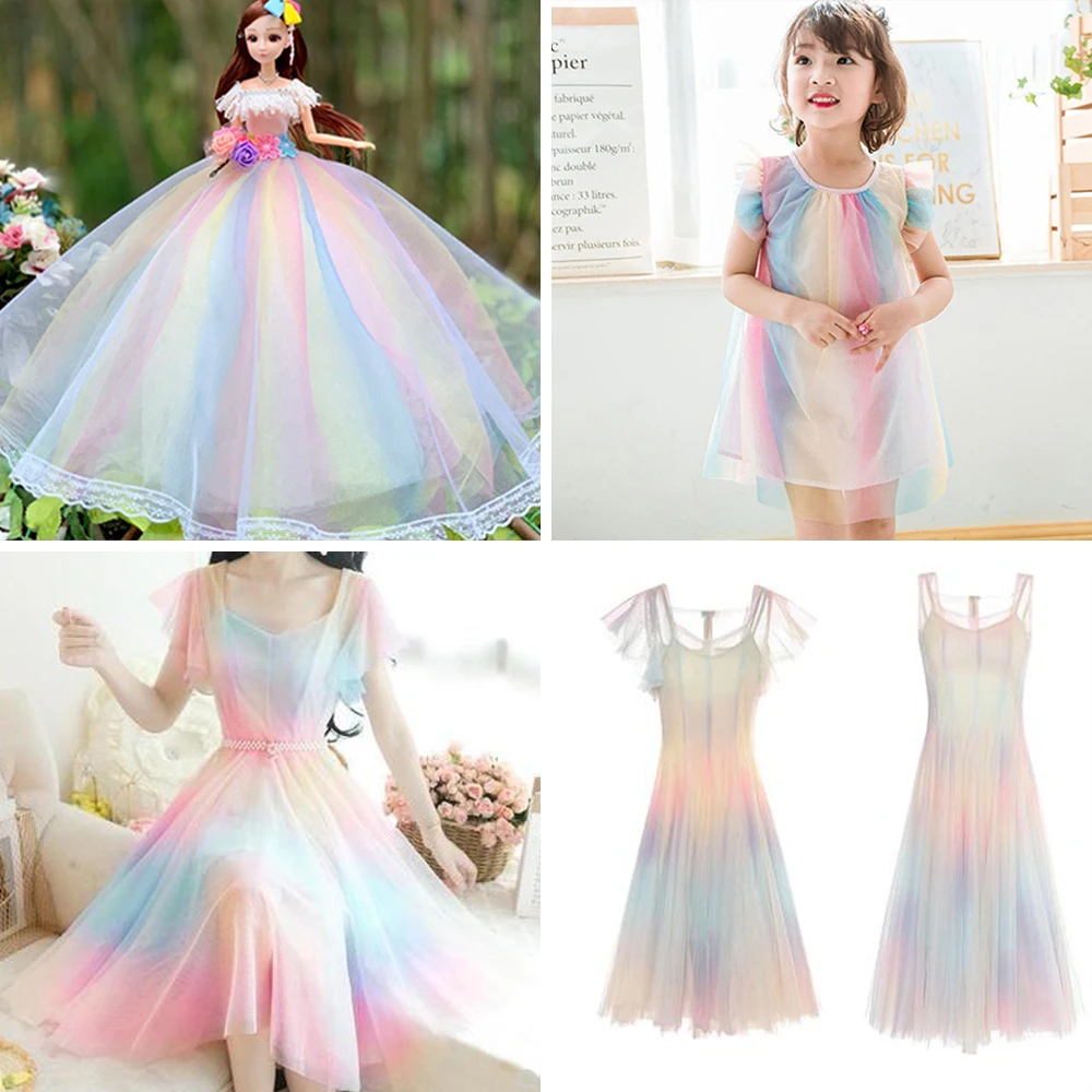 63x35in Rainbow Gradient Tulle Fabric Hexagon Mesh Yarn For Photo Background Clothes DIY Handmade Sewing Baby Shower Tutu Tskirt