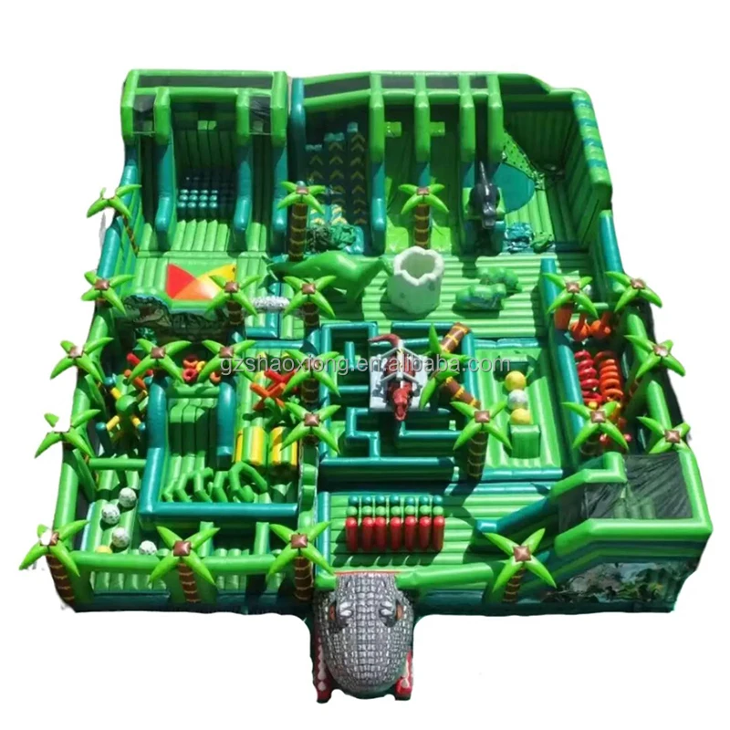 Adventure Inflatable Park Large Dinosaur Obstacle Course Bounce Park Theme Park Kids Adult Inflatable Amusement Games Playground