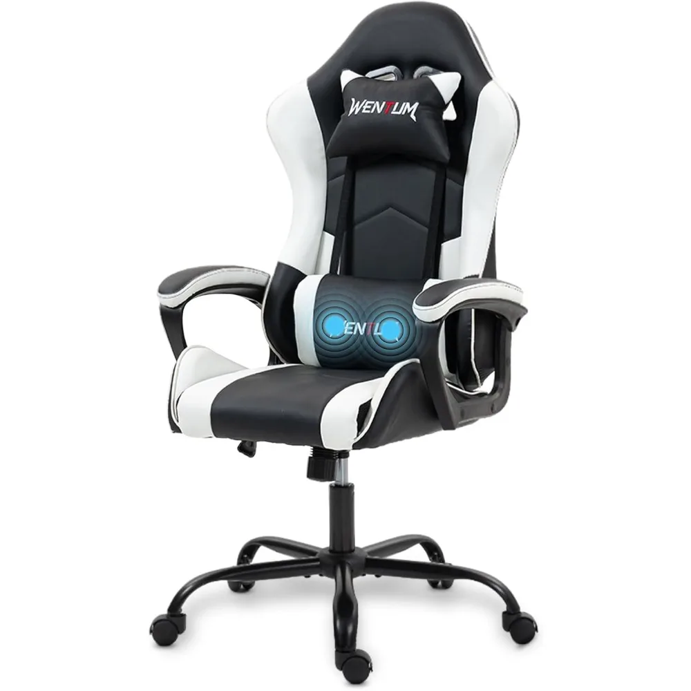 Gaming Chair Leather Ergonomic Computer Chair for Adults - High Back, Headrest, Massage Lumbar Support, Height Adjustbale Seat -