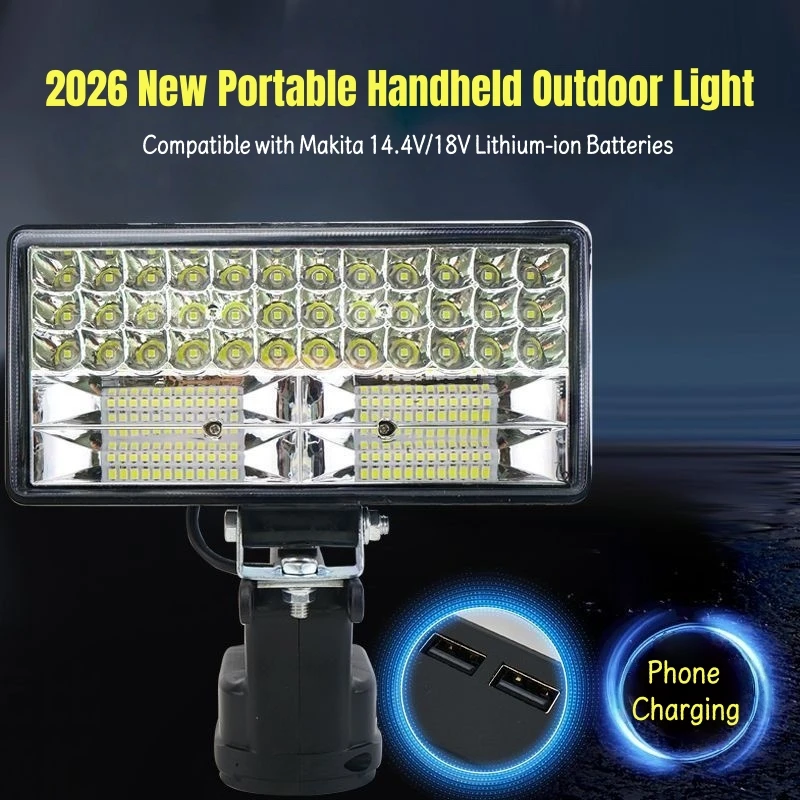 Portable Handheld LED Work Light for Outdoor Emergency Use, Compatible with Makita 14.4V/18V Lithium-ion Batteries Accessories