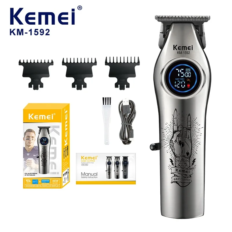 Kemei Electric Hair Clipper and Shaver, Rechargeable Beard Trimmer, Professional Hair Clipper for Men KM-1592