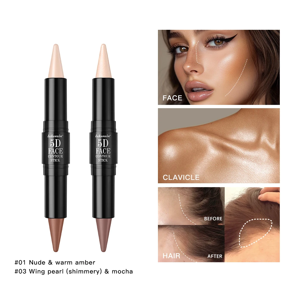 Double-ended dual-purpose Highlighter Shading Contour Stick Long Lasting To 12 Hours Sweatproof Waterproof Multi-Use Cosmetics