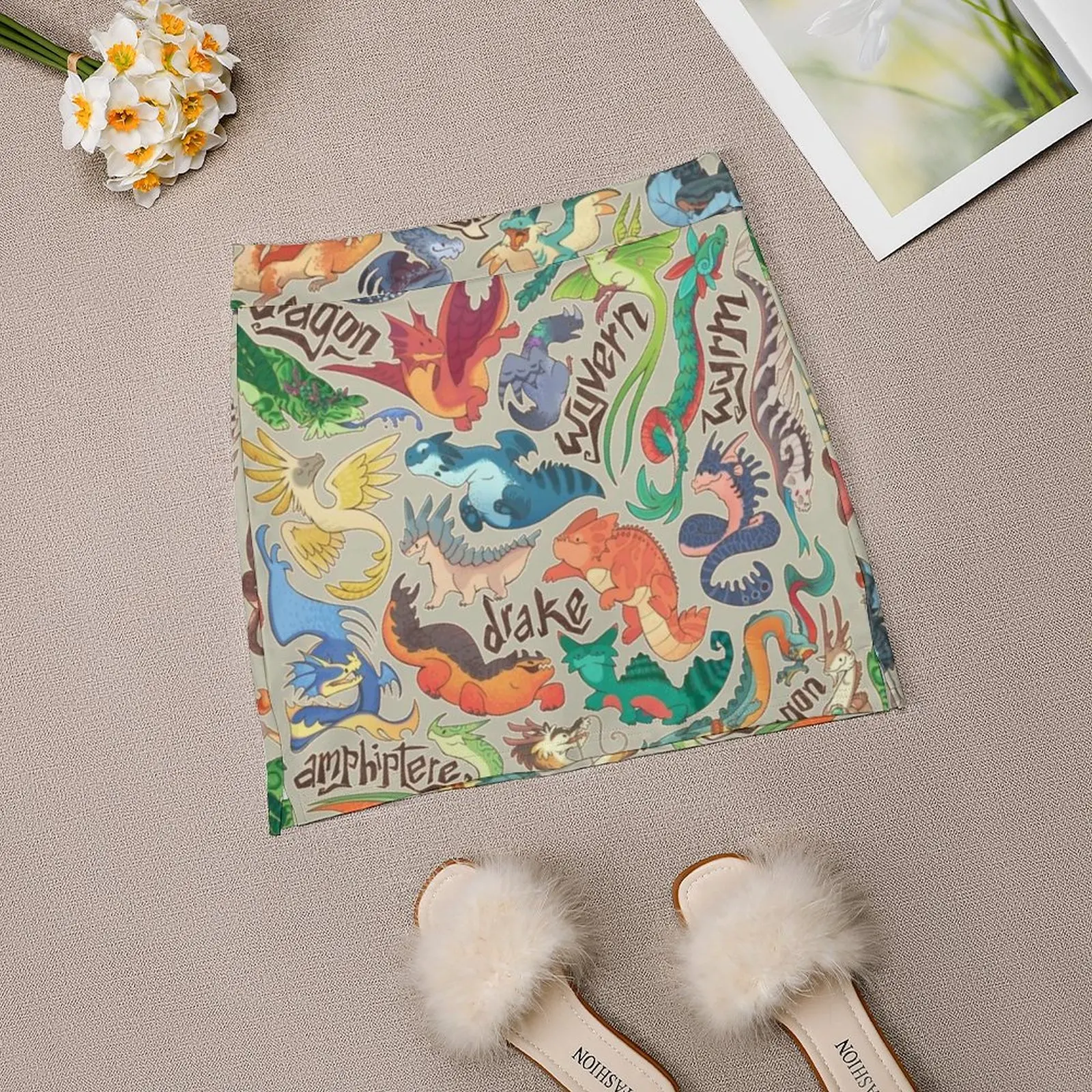 Rok Wanita Mini Dragon Compendium dengan Rok Tenis Saku Tersembunyi Rok Golf Rok Bulu Tangkis Rok Lari Fantasi Naga