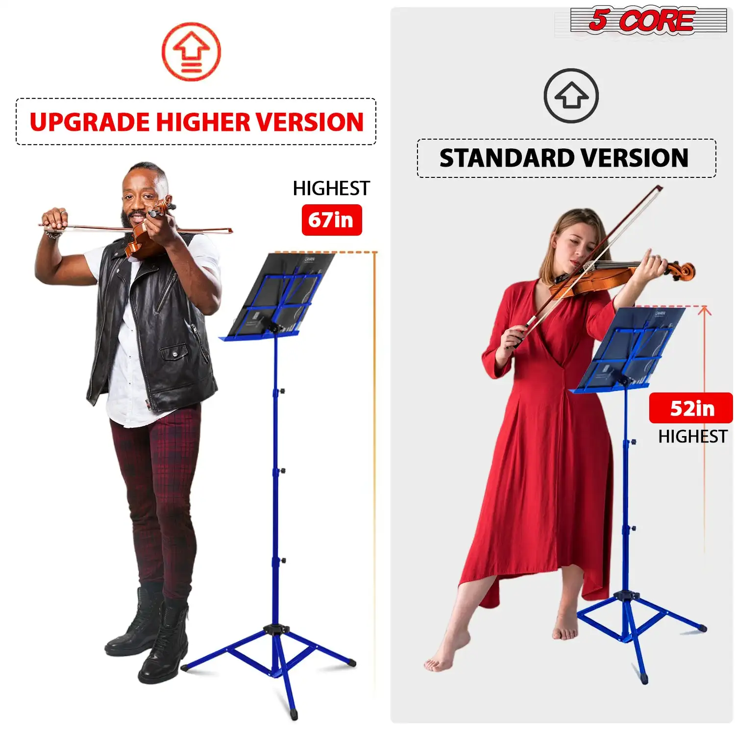 5 Core Sheet Music Stand 2in1 Dual Use Portable Adjustable 28-67 Inch Folding Music Note Holder MUS FLD 4S BLU WLGT
