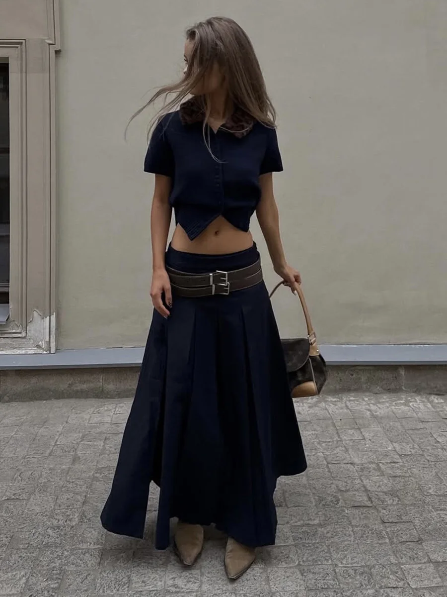 البحرية محبوك سليم تي شيرتات قصيرة الاكمام المرأة ترتيب الأسرة طوق واحدة الصدر تي شيرت الإناث خمر موضة بسيطة تيز القمم