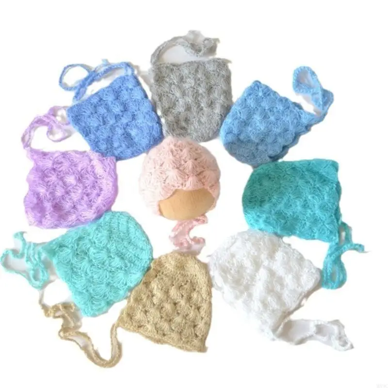 M89C Cosy Mohair Newborn Photography Hat Breathable and Stretchy Knitted Bonnet Caps Props for Unique Baby Photoshoots