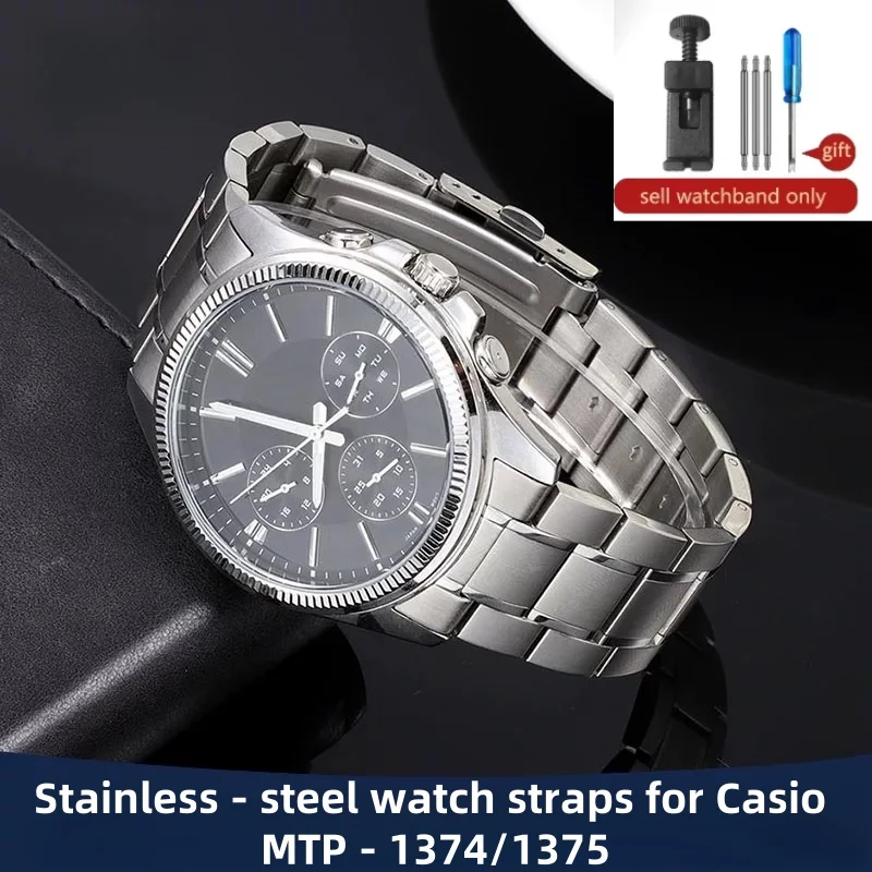 For Casio Watchband Stainless steel Strap For MDV106 MDV107 MTP 1375 MTP 5374 MTP1374 Watch Chain 22mm Folding buckle bracelet