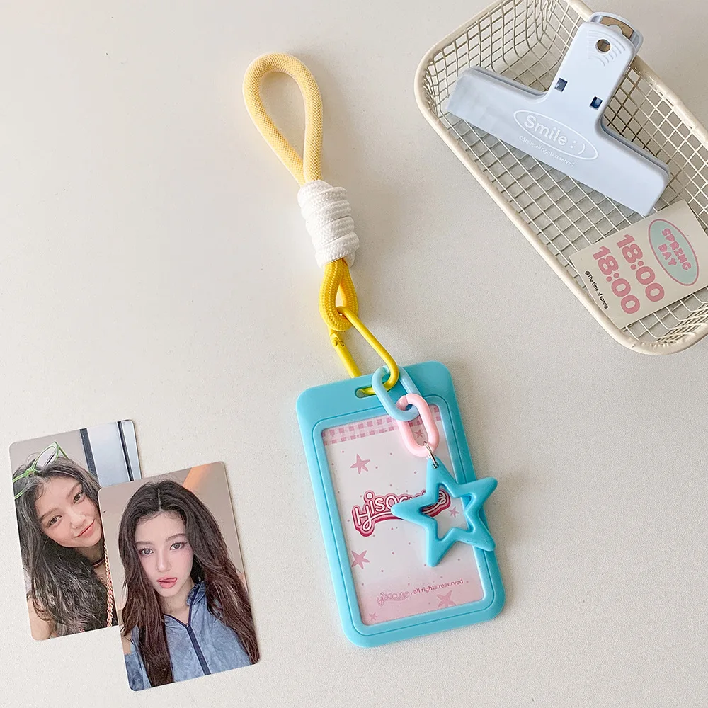 ID Card Protective Color Bus Card Cover Credit Card Star Pendant Korean Photocard Holder Plastics Hanging Rope Key Chain