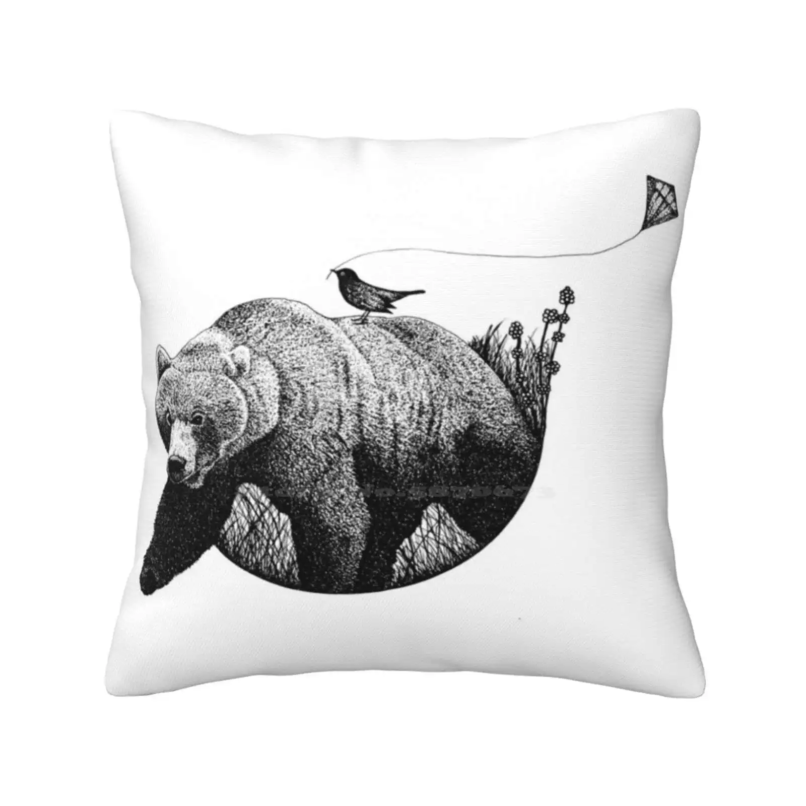 

When Bear Left Bear Pillows Case Bedroom Home Decoration Animals Nursery Art Children Illustration Black And White Ink Sketch