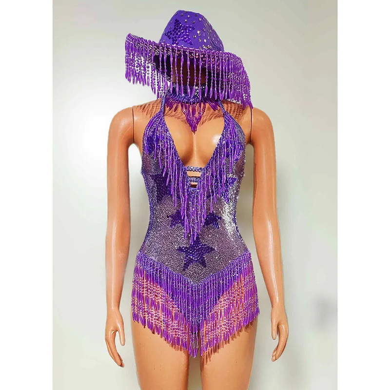 

Bar Dj Nightclub Female Singer Stage Performance Costumes Sexy Tassels Bodysuit Dance Team Party Gogo Drag Queen Dress DN19383