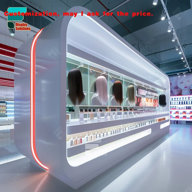 

custom.Commercial Furniture Customized Cosmetic Store Metal Shelves Perfume Display Kiosk Shop Wigs Beauty Wall Fixture