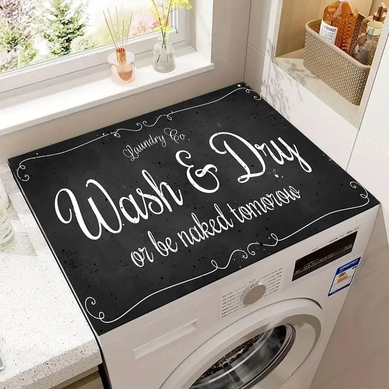 VIKAMA Noir LAUNDRY ROOM Vintage Quote Washing Machine Top Mat Self Serve Loads Fun Open All Day Ornate Frame Water Resistant