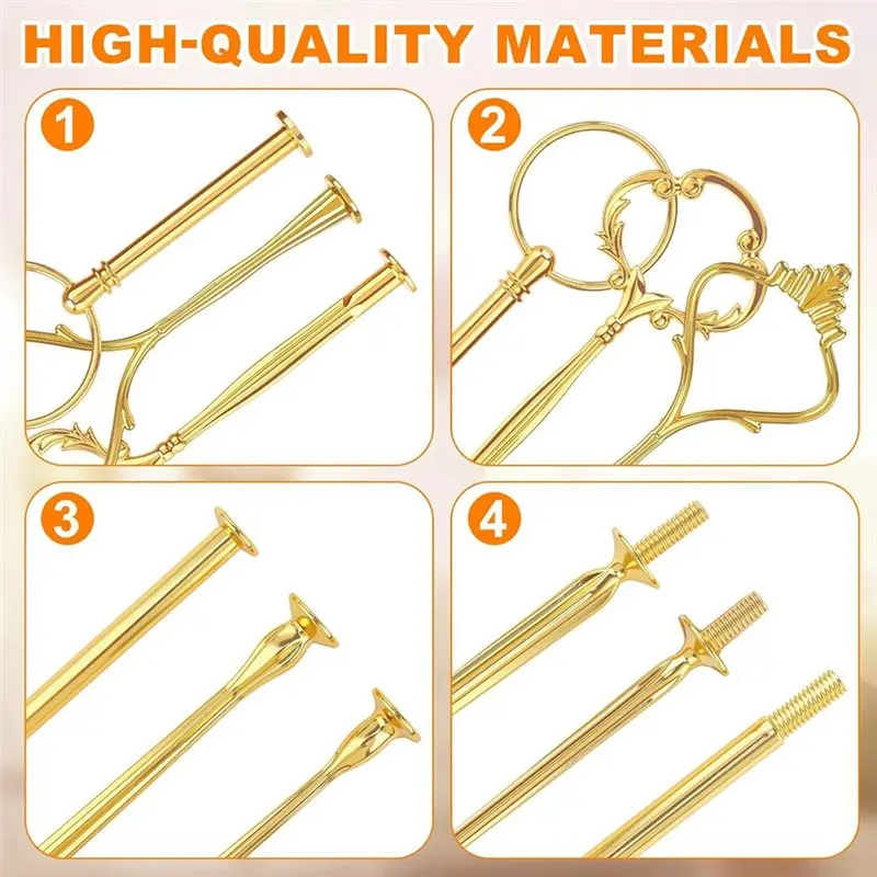 AFOURT-Cake Stand Hardware, 3 Tiered Tray Hardware Kit, Stacking Cupcake Stand Fittings, Fruit Cake Plate Handle Fitting Rod