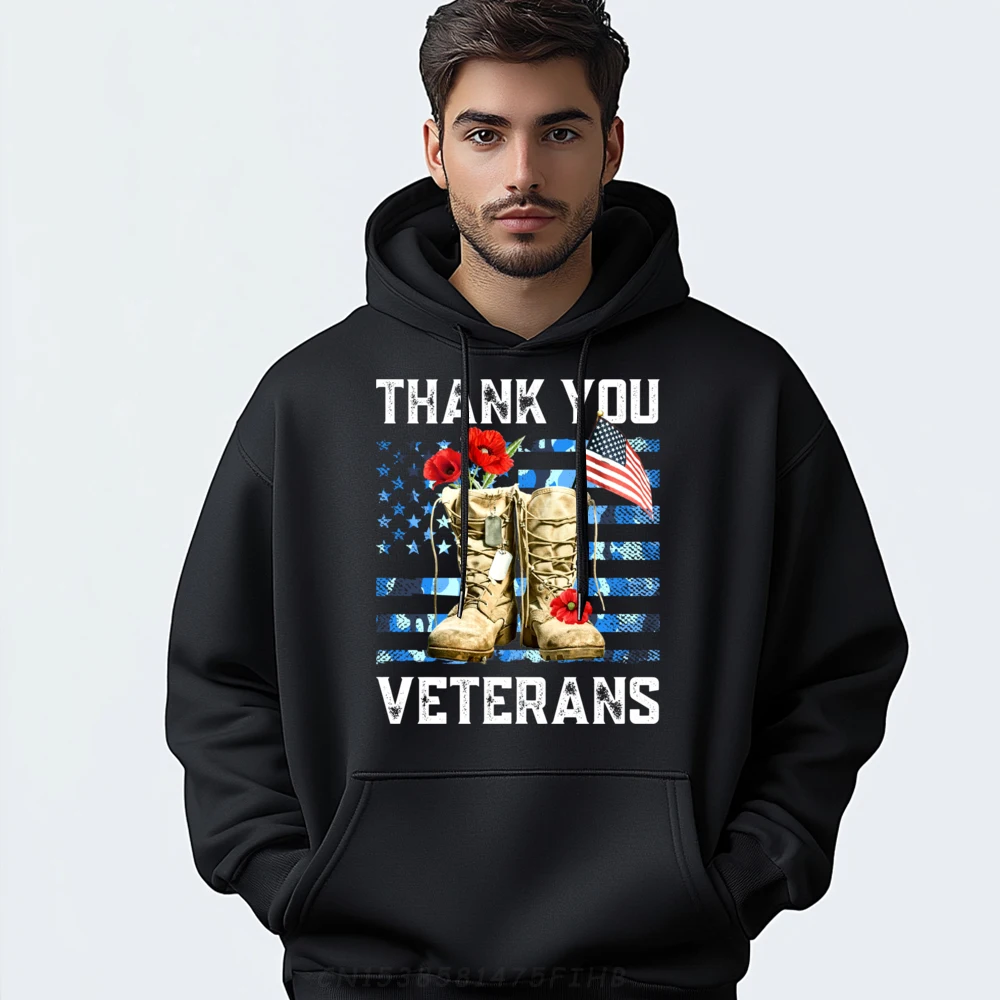 

Thank You Veterans Combat Boots Poppy Flower For Veteran Day Clothing Skin-Friendly Men's Hoodie Character