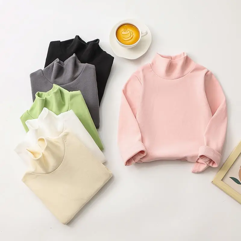 1-10 Years Old Children's Long Sleeved T-shirt Half High Neck Autumn and Winter New Item Korean Candy Color Boys Girls Warm Top