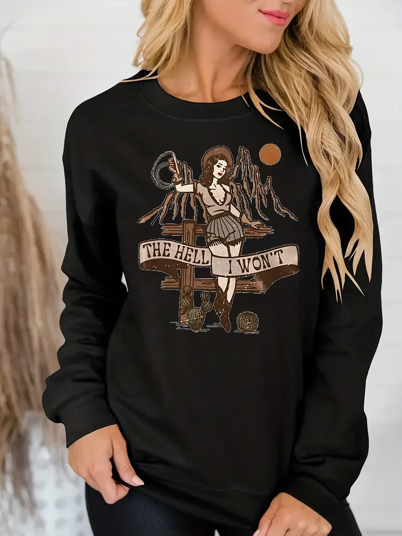 

Cartoon printed sweatshirt, spring and autumn casual long sleeved round neck sweatshirt, women's clothing