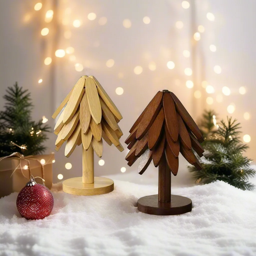 Tree-Shaped Coasters Set Solid Wood & Bamboo Heat-Resistant Removable Dining Table Decor Home Accents And Heat Pad