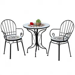 Balcony Outdoor Furniture European Style Wrought Iron Mosaic Table And Chair Three-Piece Coffee Table And Chair Set