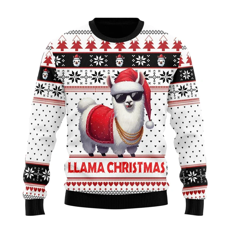 2024Llama Ugly Christmas Sweater For Women Men Clothes Funny Alpaca Boy Sweater Holiday Sweater Casual Female Sweaters Pullovers