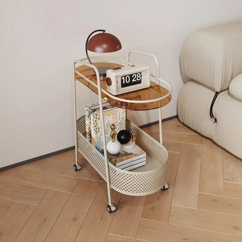 Light luxury sofa movable coffee table side cabinet creative bedside living room with wheeled side table trolley