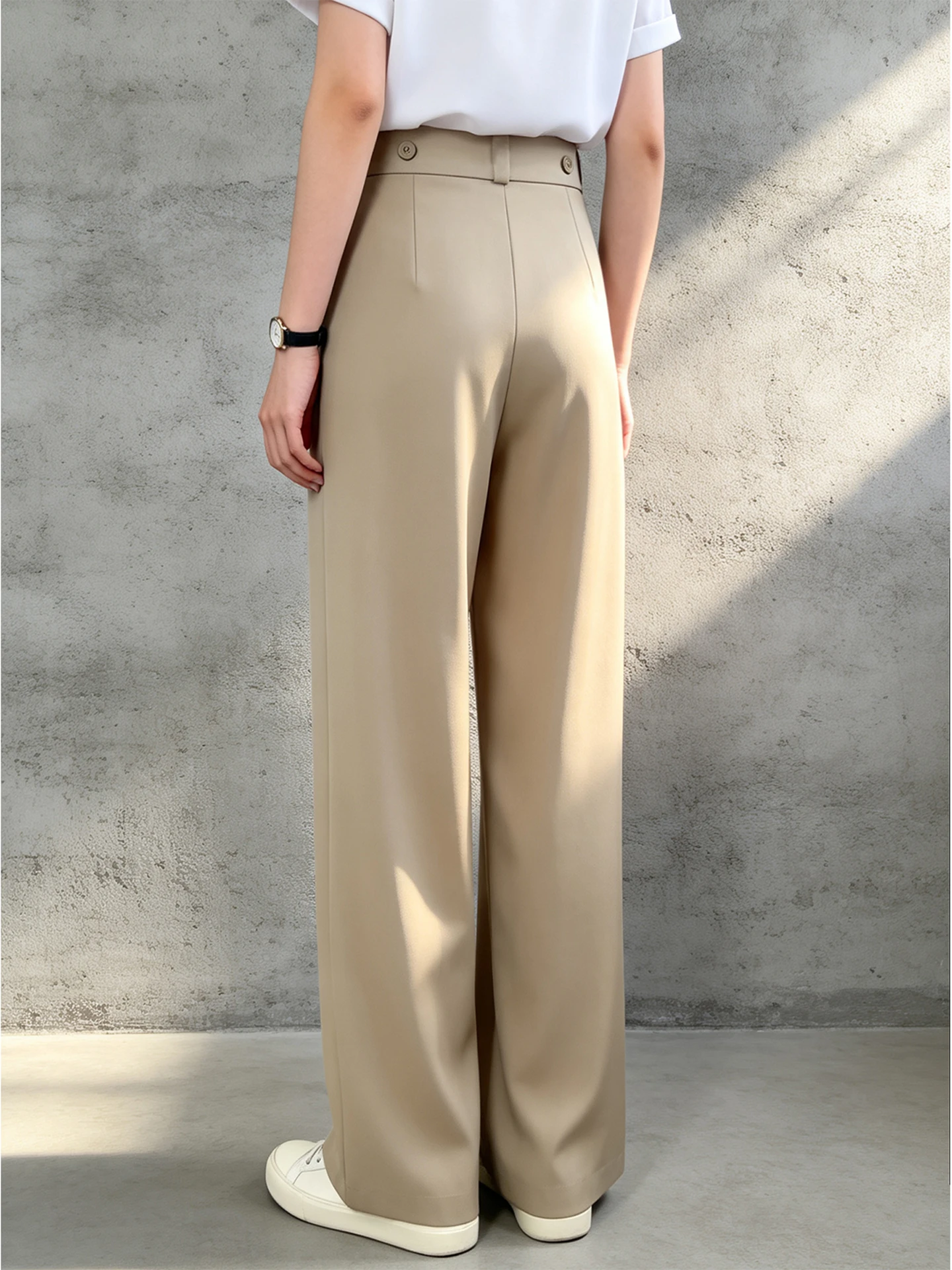 Khaki Wide Leg Suit Pants Women's Summer New High Waist Drape Casual Commute Slimming Straight Long Trousers Casual Style