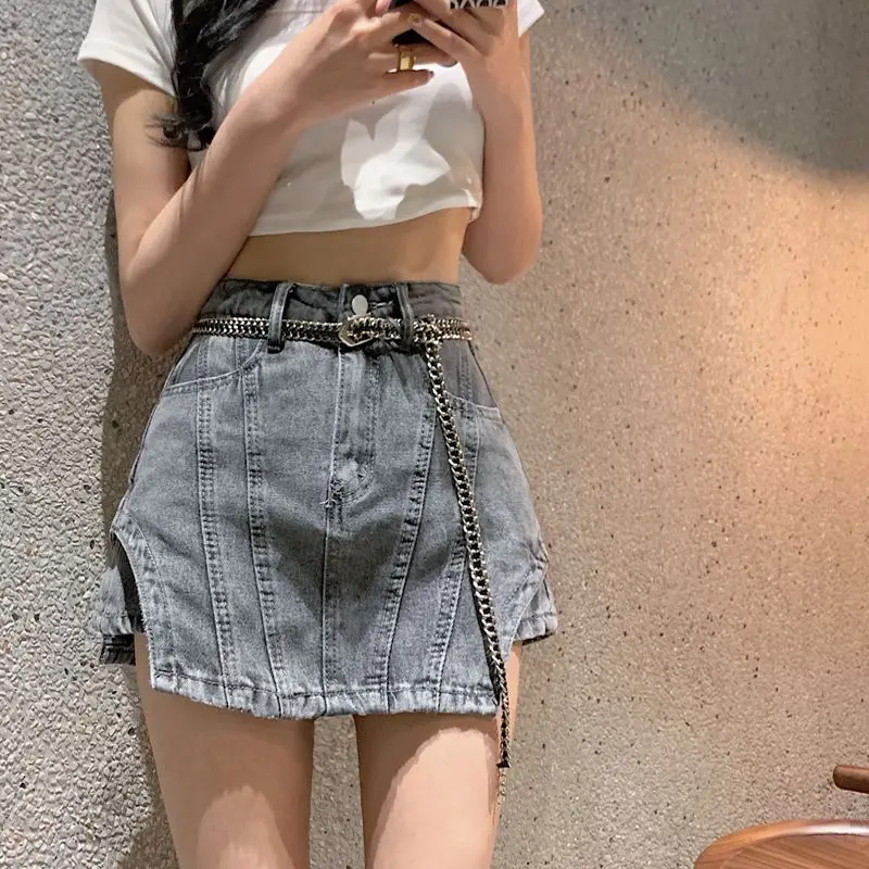 

Женские джинсовые шорты-юбка асимметричного кроя, новинка весна-лето, с высокой талией, облегающие, винтажные, модные, А-силуэт