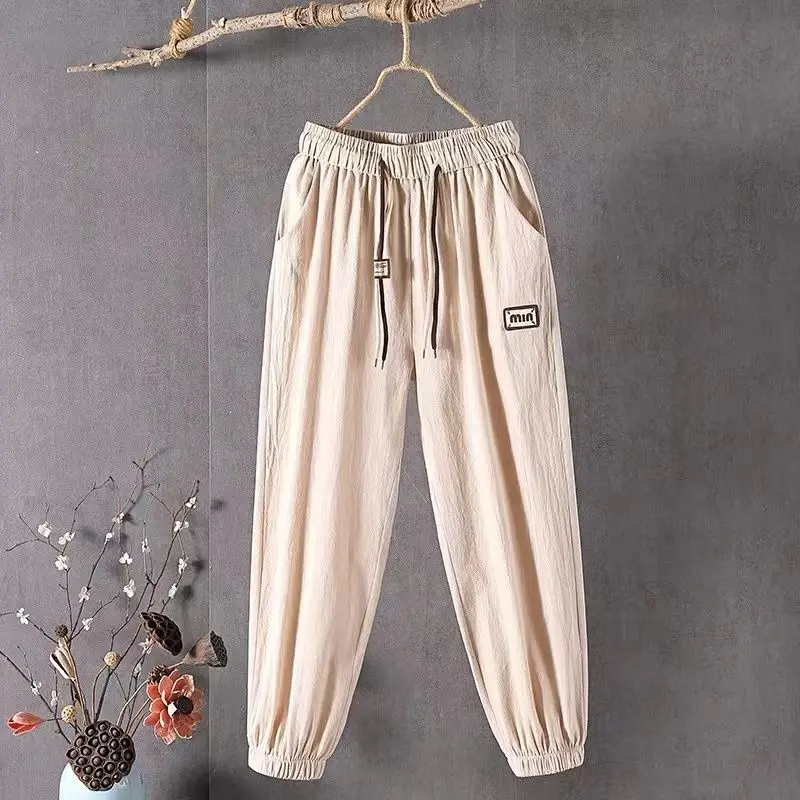 

2024 Summer Cotton and Linen Harem Pencil Pants Women's Thin Style Elastic New Arrivals Loose Large Size Casual All-match Capris