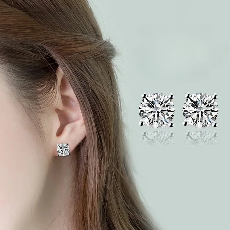 Reeti Zircon Crystal Round Small Stud Earrings Wedding 925 Sterling Silver Earring for Women Girls Fashion Jewelry Gift