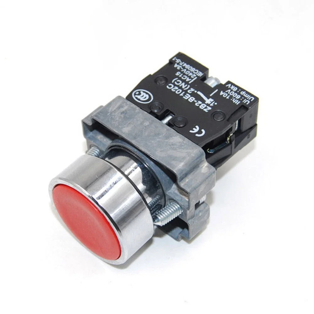 XB2BA42 XB2BA42C = ZB2BZ102C + ZB2BA4C Red pushbutton Ø 22 - flush spring return - 1NC