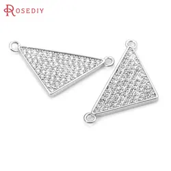 4PCS Platinum Color Brass Zircon 2 Holes Triangle Connect Charms Pendants High Quality Diy Jewelry Making Necklace Accessories