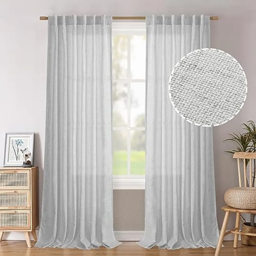 

Extra Long Curtains 96 Inch Length for Living Room Filtering Drapes Textured with Rod Pocket Back Tab for Bedroom 2 Panels 52 I