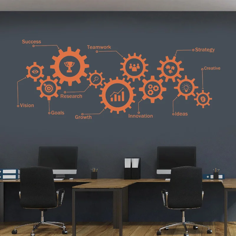 Teamwork Gear Office Quotes Wall Sticker Business Rules Motivation Inspire Succes Idea Office Decoration Decals Wallpaper Q009