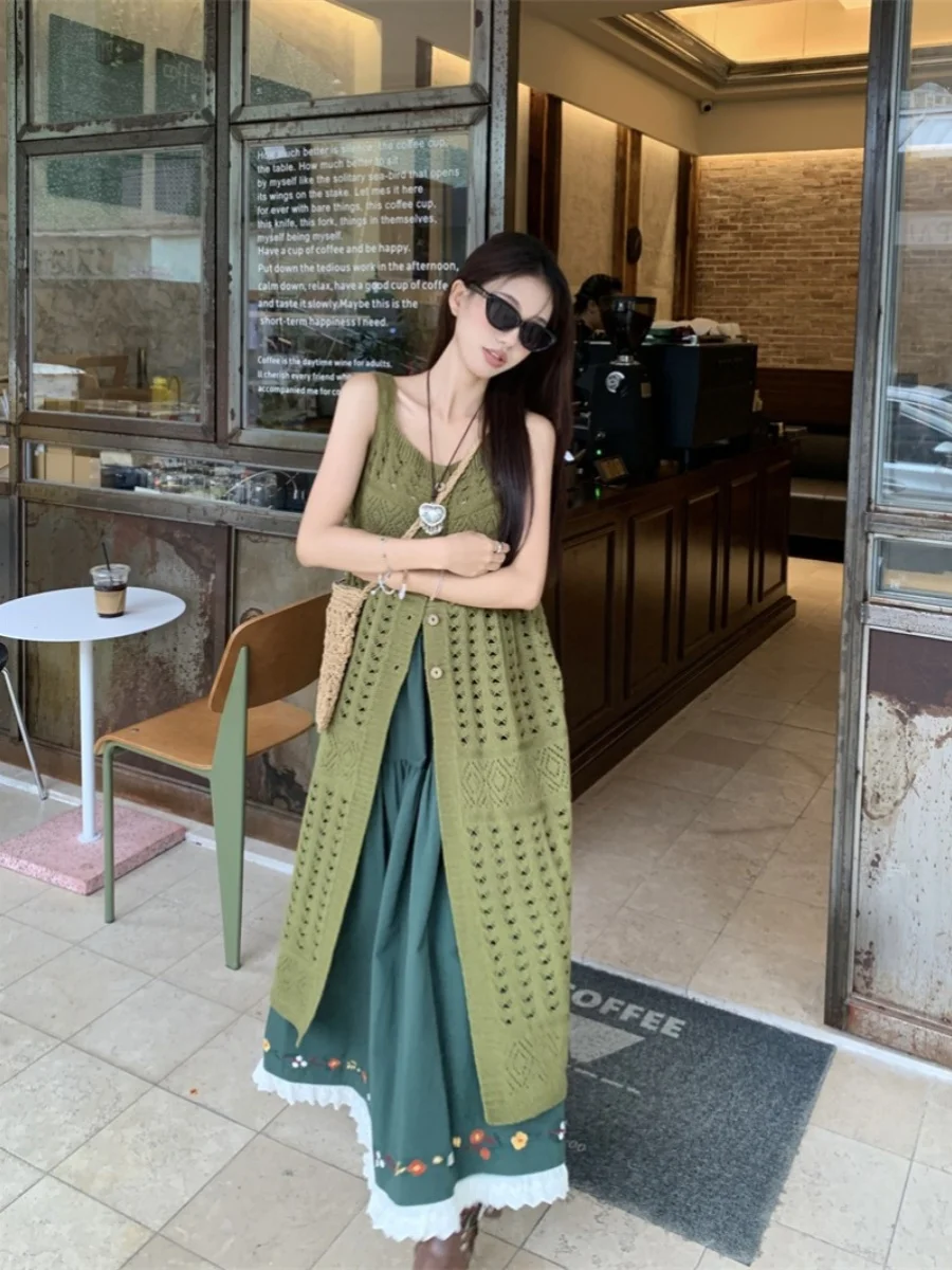 Cardigan Aberto de Malha em Cor Pura para Primavera e Verão, Estilo Casual com Alça Frontal