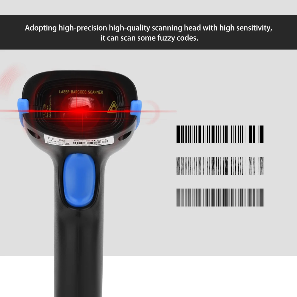 Hand Held Wireless 2.4GHz Laser Barcode Bar Code Scanner Reader for iOS Android Windows Blue