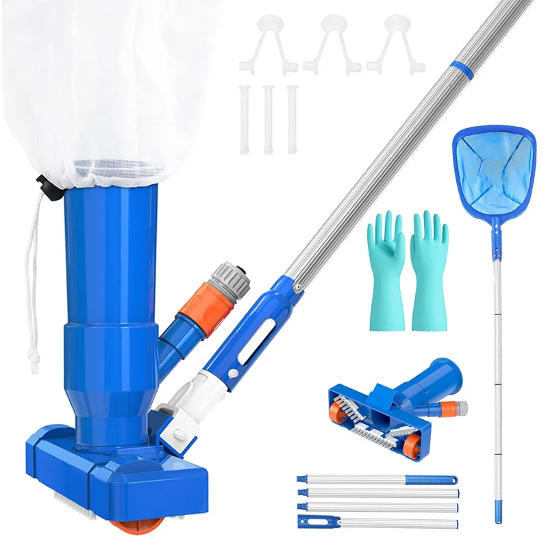 New PVC Telescopic Rod Set with Bottom Brush Cleaner Jet Nozzle Swimminpool Pool Vacuum Cleaner Tools & Accessories