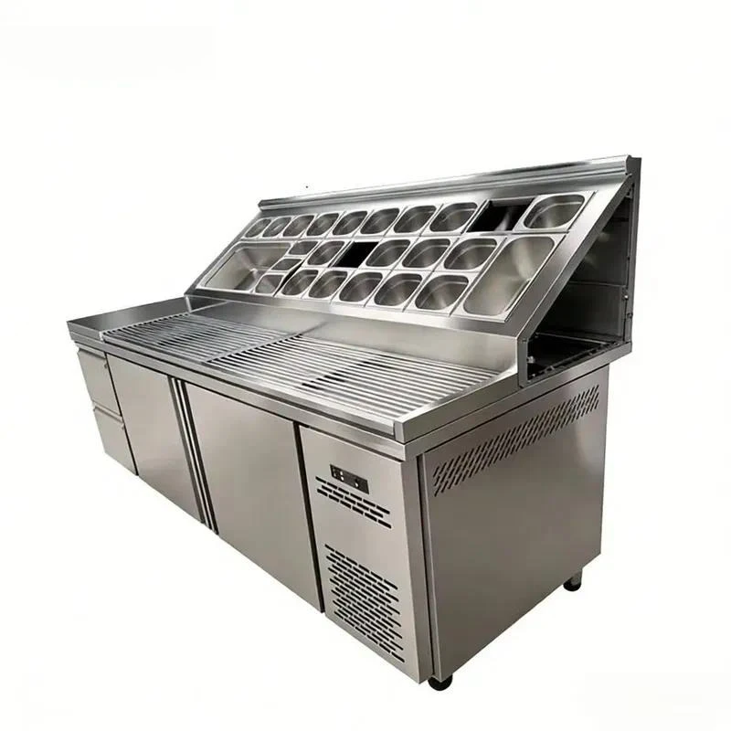 Stainless Steel Refrigerated Workbench Counter Freezer for Restaurant Falafel Pizza Preparation Commercial Kitchen Equipment