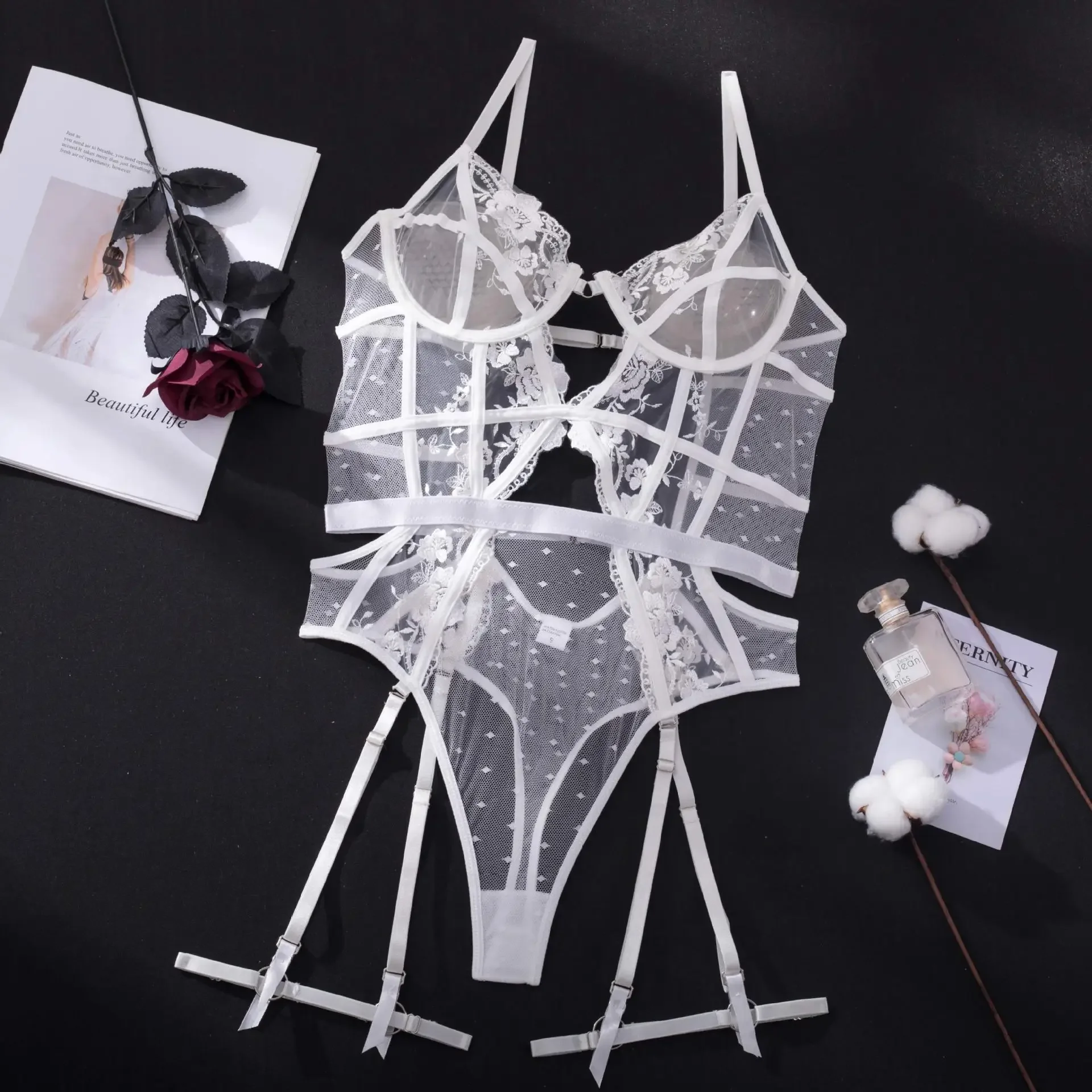 CHUNAGERM Sexy Lingerie Erotic Mesh Bodysuit Women See Through Halter Lace Lingerie Sex Suit Hot Porn Exotic Costumes Bodys